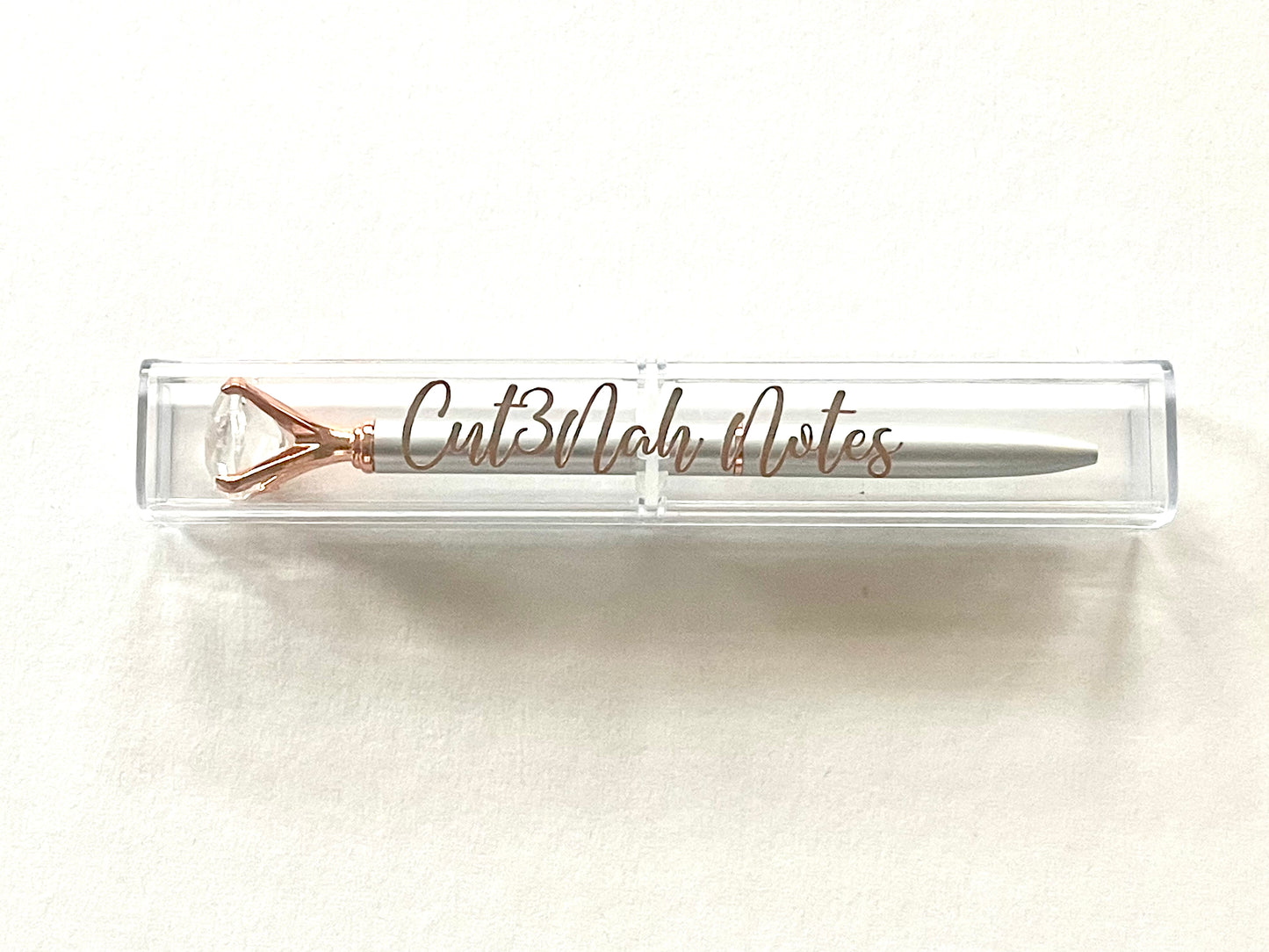 Rose Gold Diamond Top Retractable Pen With Case