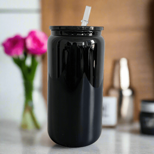 Cut3Nah Notes Glass Cup BLACK 16 OZ BLANK BEER GLASS CAN WITH LID