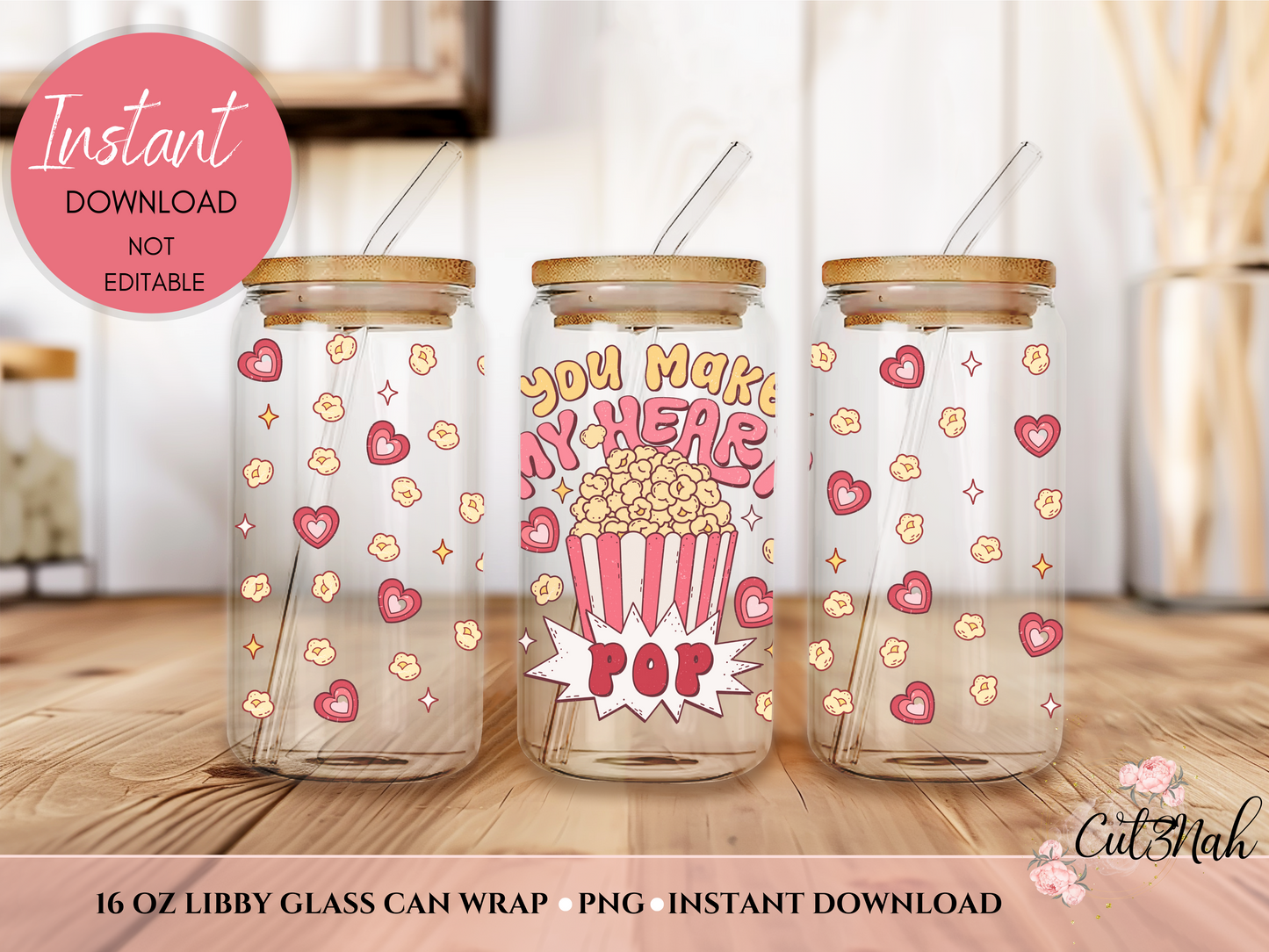 Valentine's Day Digital Download 16 OZ LIBBEY GLASS CAN Wrap