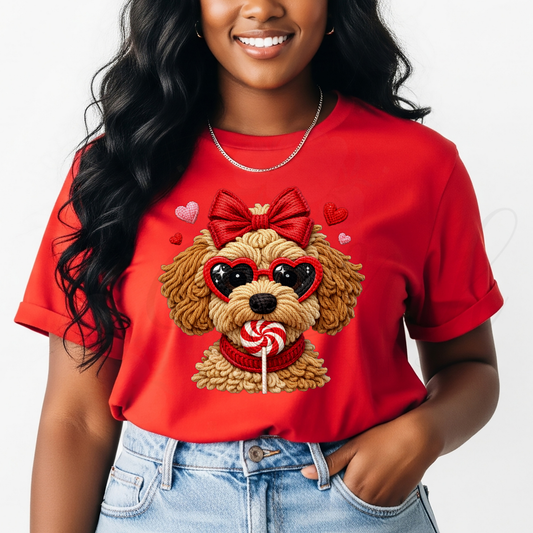 Faux Yarn Valentine Goldendoodle -  Valentine's Day DTF Transfer (CNDTF33)