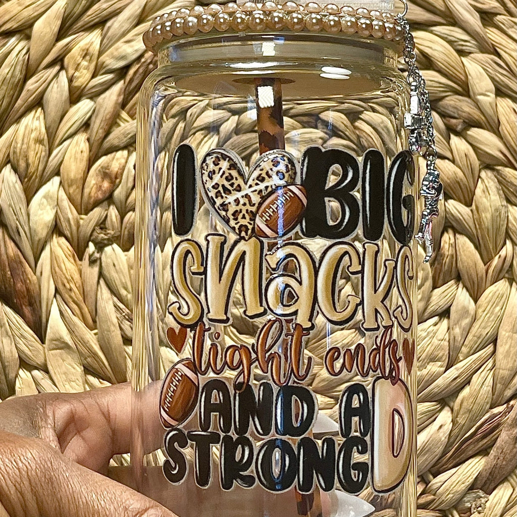 I Love Big Snacks - Football Season 16 OZ Glass Can