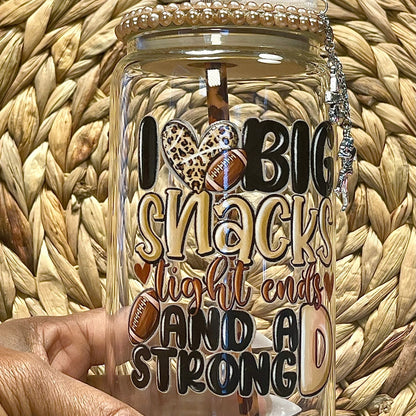 I Love Big Snacks - Football Season 16 OZ Glass Can