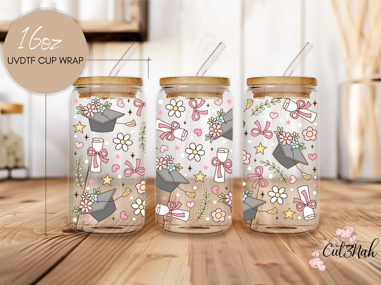 Grad Floral Graduate 16 oz - Grad UVDTF Cup Wrap (CNWGRAD01)