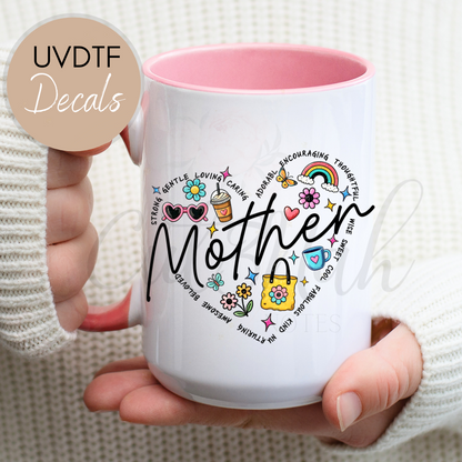 Mother Retro Heart UVDTF - Mother's Day Decal (CNMD01)
