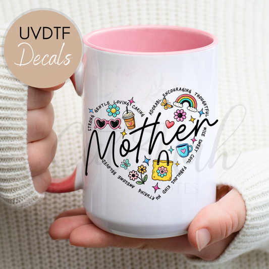 Mother Retro Heart UVDTF - Mother's Day Decal (CNMD01)