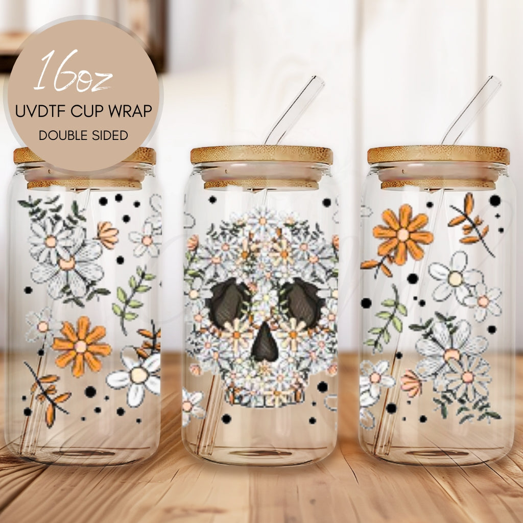 Floral Skull 16 oz - Halloween UVDTF Cup Wrap (CNWFH5)