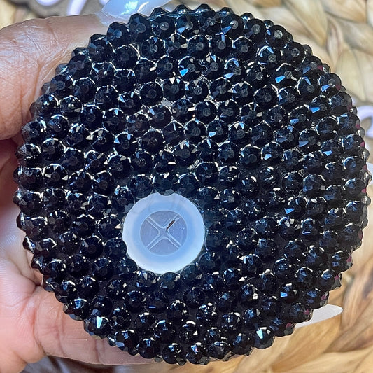 Black Rhinestone Custom Bamboo Lid For 16oz Glass Cup