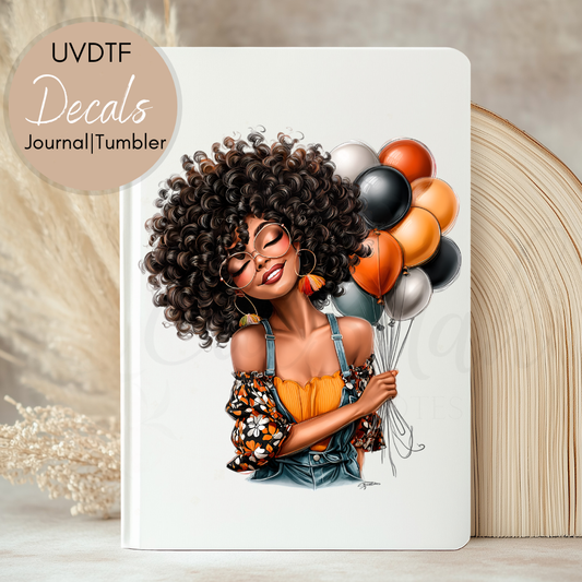 Birthday Woman With Balloons -UVDTF Journal | Tumbler Decal (CNJD11)