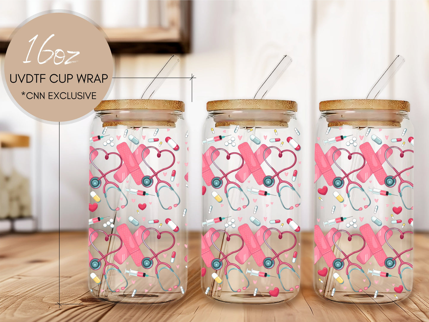 Nurse Valentine's Day 16 oz - Valentine's Day UVDTF Cup Wrap (CNWVDAY3)