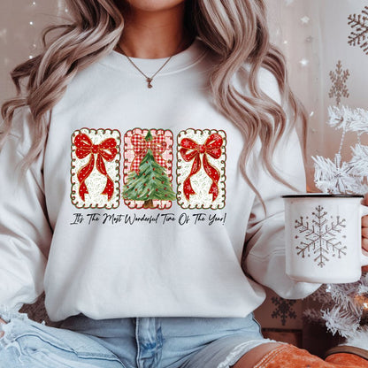Plaid Coquette Floral It's The Most Wonderful Time - Christmas DTF Transfer (CNDTFF13)