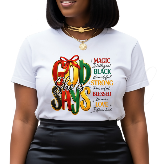 God Says She Is - Christian DTF Transfer (CNDTF34)