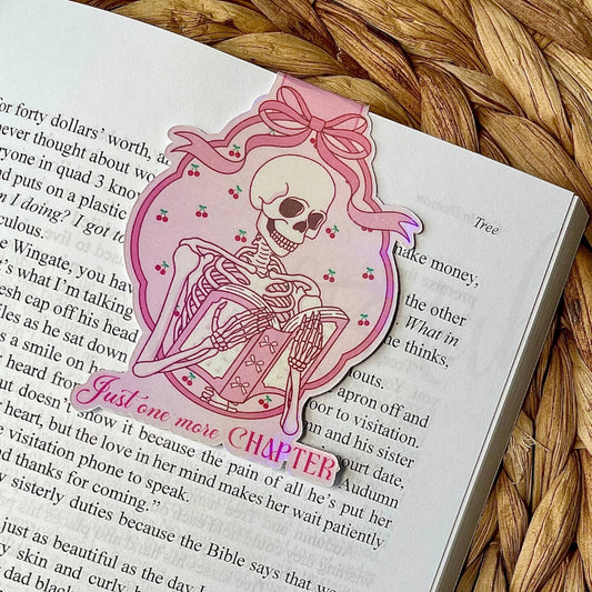 Pink Skeleton Coquette: Just One More Chapter Magnetic Bookmark