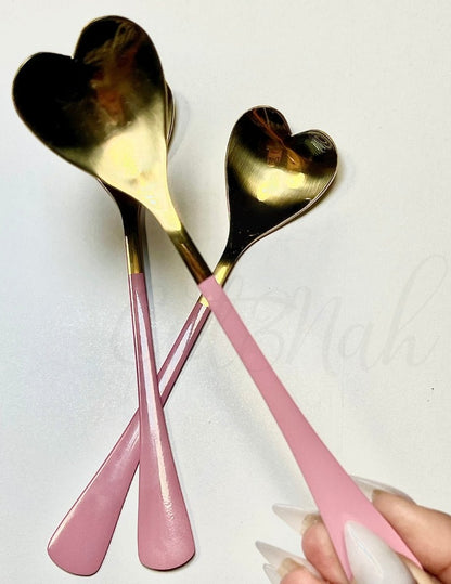 HEART TO HANDLE Pink Coffee and Dessert Spoon