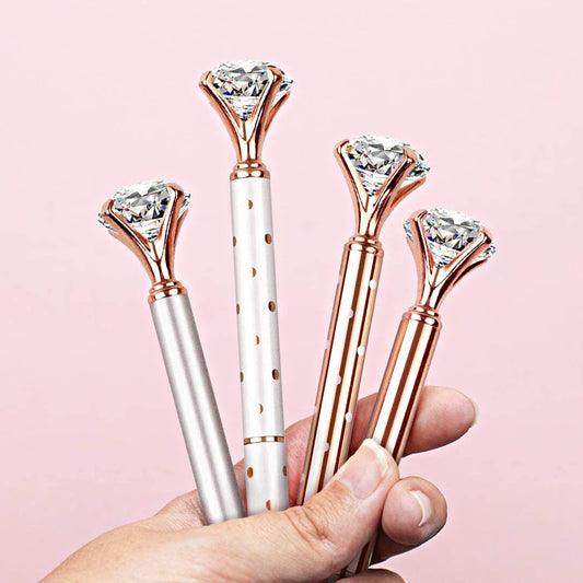 Rose Gold Diamond Top Retractable Pen With Case