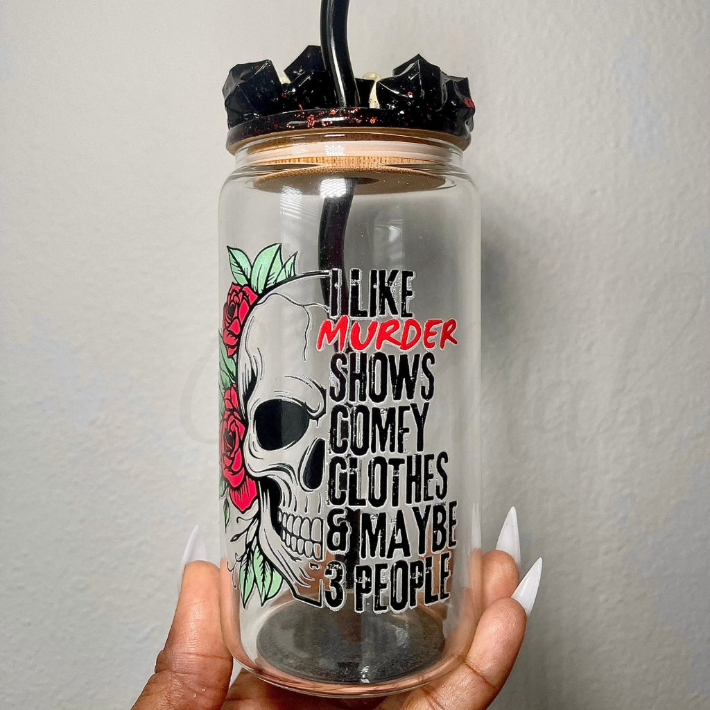 Murder Shows Comfy Clothes 16 OZ Glass Cup