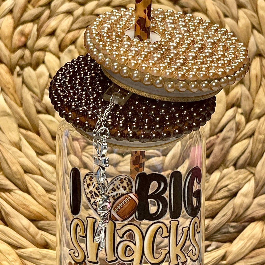 Coffee Colored Beaded Custom Bamboo Lid For 16oz Glass Cup