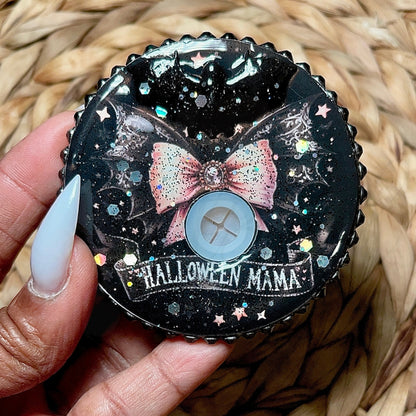 Halloween Mama Rhinestone & Glitter Custom Acrylic Lid For 16oz Glass Cup