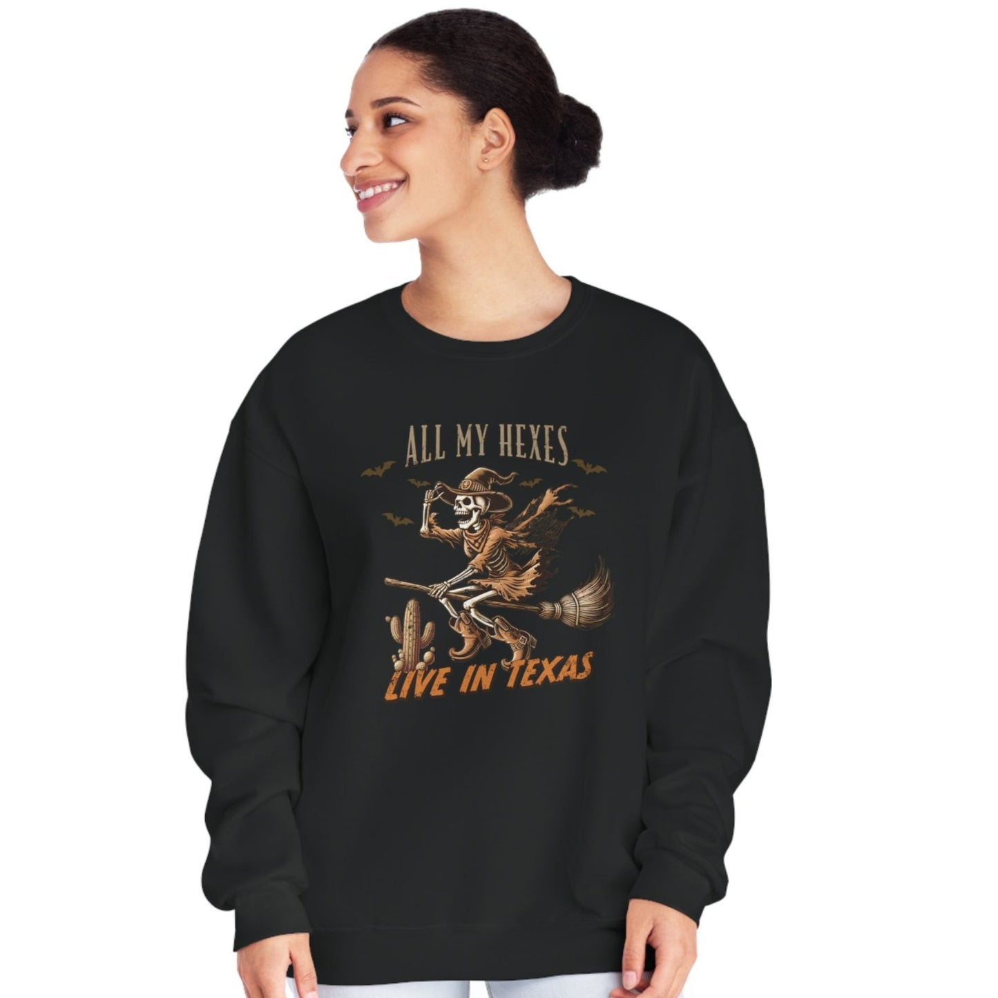 All My Hexes Live In Texas Funny Halloween Skeleton Unisex Sweatshirt