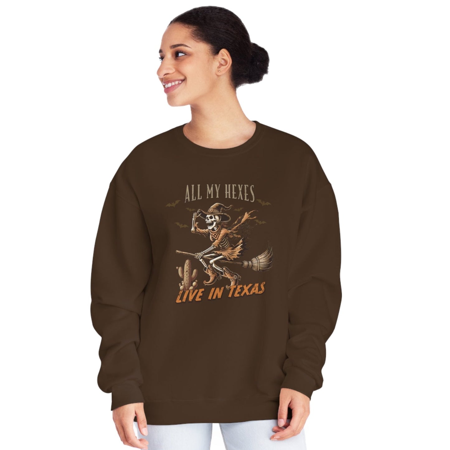 All My Hexes Live In Texas Funny Halloween Skeleton Unisex Sweatshirt