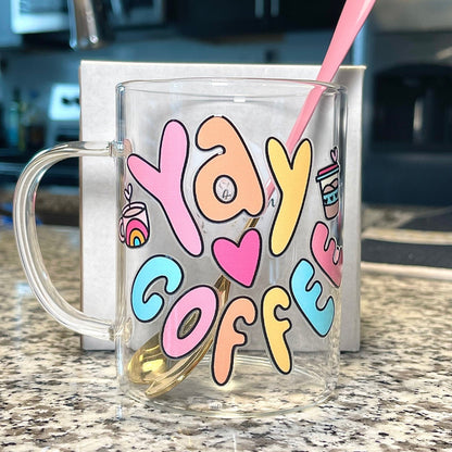 Cut3Nah Notes Mug YAY COFFEE 15 OZ Glass Mug