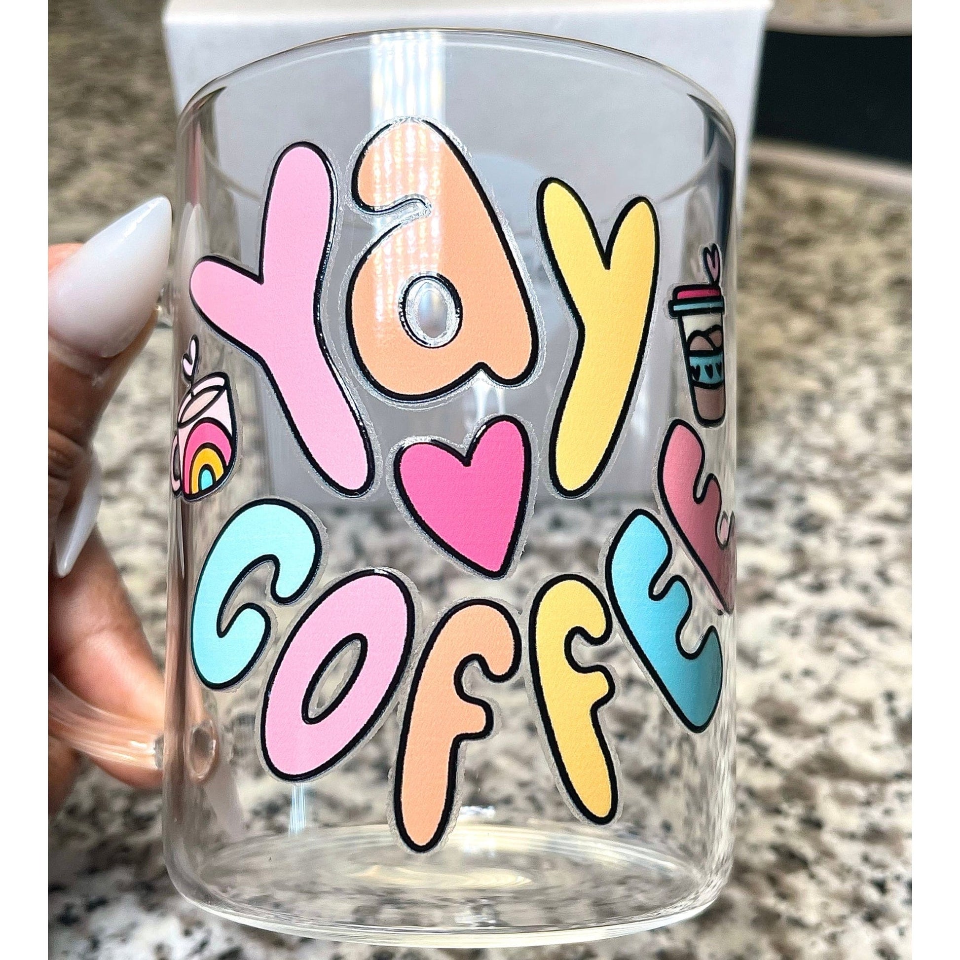 Cut3Nah Notes Mug YAY COFFEE 15 OZ Glass Mug