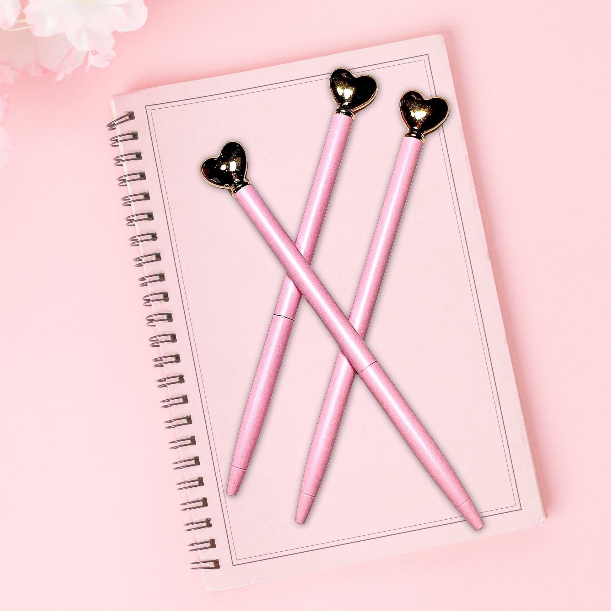 Cut3Nah Notes Pen Heart Shaped Pink Retractable Pen With Case