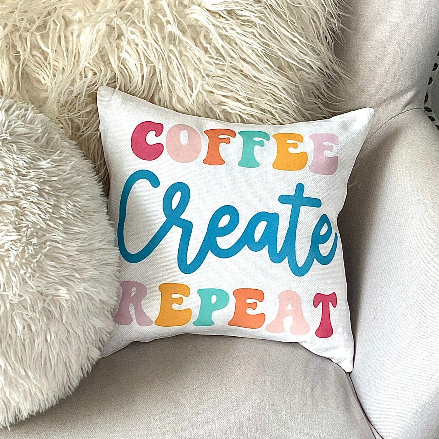 Cut3Nah Notes Pillow COFFEE CREATE REPEAT 12" x 12" Accent Throw Pillow