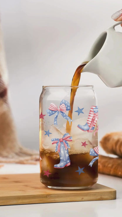 Boots & Bows Independence Day 16 OZ Glass Cup