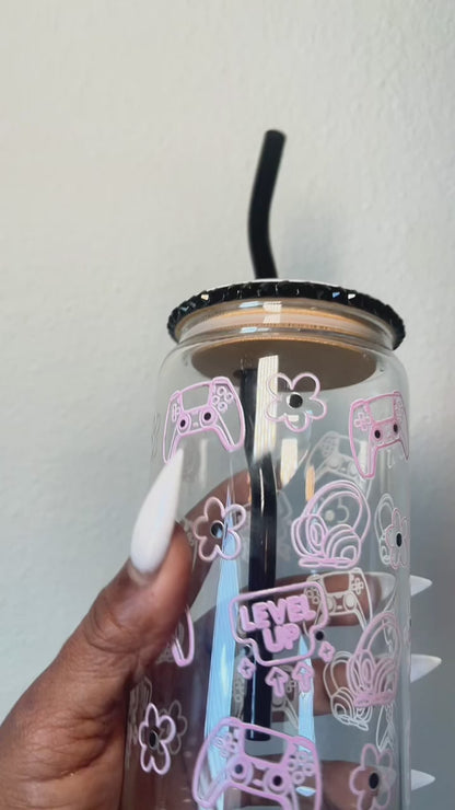 Level Up Girl! PB Gamer 16 OZ Glass Cup