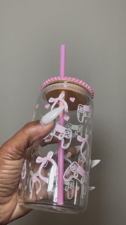 Pink Girly Gamer 16 OZ Glass Cup